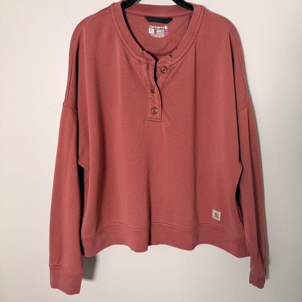 Carhartt Loose Fit Cropped Henley French Terry Sweatshirt (XL) Oversized Womens - Picture 2 of 12